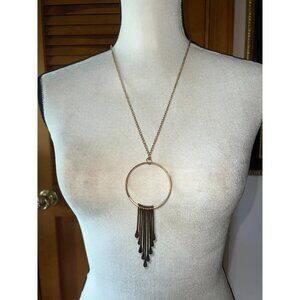 Circle Pendant and Arrow Tab Brass Necklace -- 26"